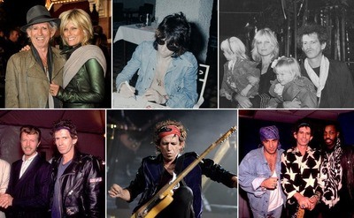 Keith Richards and Patti Hansen arriving at an event / Keith Richards signing an autograph for a fan / Keith Richards with Patti Hansen and their daughters / David Bowie and Keith Richards posing together / Keith Richards performing / Steve Van Zandt, Keith Richards, and Steve Jordan posing together backstage 